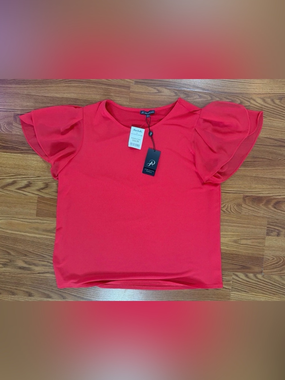 Adrianna Papell Women’s Red Puff Sleeve Short Sleeve Top